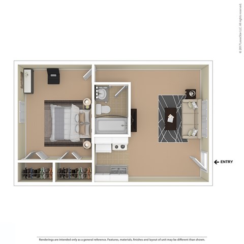 Floor plan for 1 bed, 1 bath, 532 sqft
