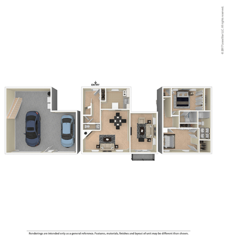 Floor plan for 2 beds, 2.5 baths, 1444 sqft