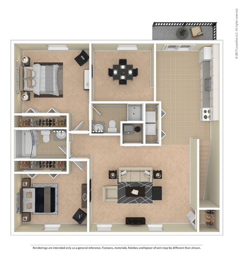 Floor plan for 2 beds, 2 baths, 1175 sqft