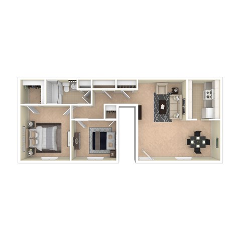 Floor plan for 2 beds, 1 bath, 900 sqft