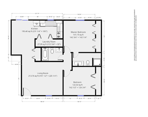 Floor plan for 2 beds, 2 baths, 905 sqft