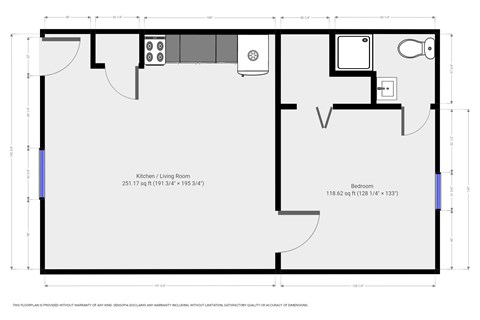 Floor plan for 1 bed, 1 bath, 550 sqft