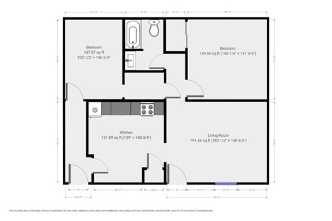Floor plan for 2 beds, 1 bath, 650 sqft