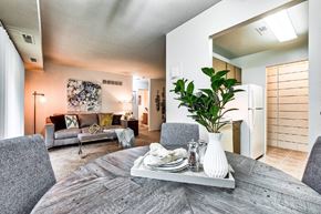 Ephrata apartment for rent - A modern dining room with a grey table and chairs.