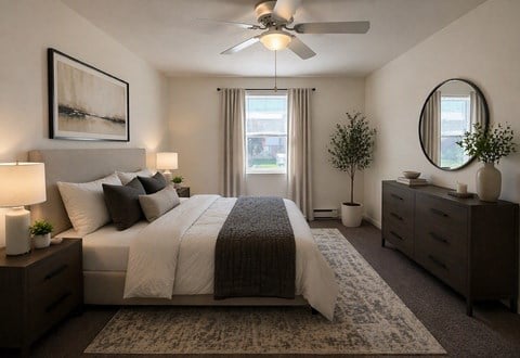 Floor plan for 2 beds, 1 bath, 870 sqft