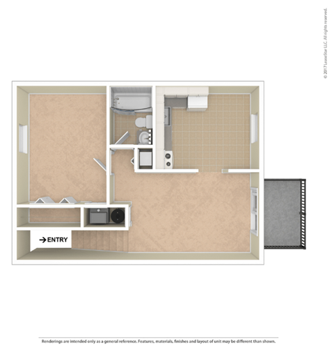 Floor plan for 1 bed, 1 bath, 689 sqft