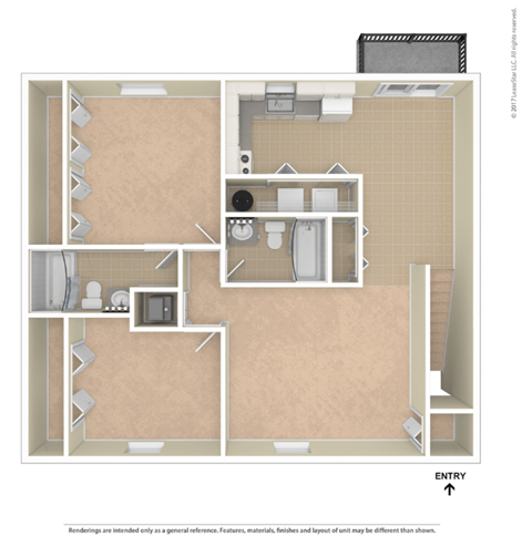 Floor plan for 2 beds, 2 baths, 974 sqft