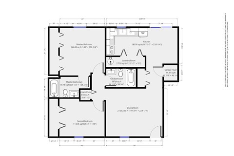 Floor plan for 2 beds, 2 baths, 914 sqft