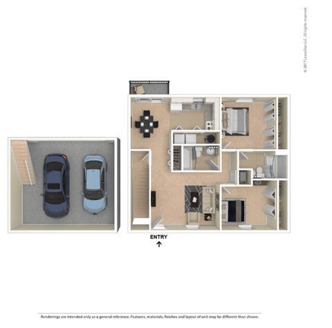 Floor plan for 2 beds, 2 baths, 914 sqft