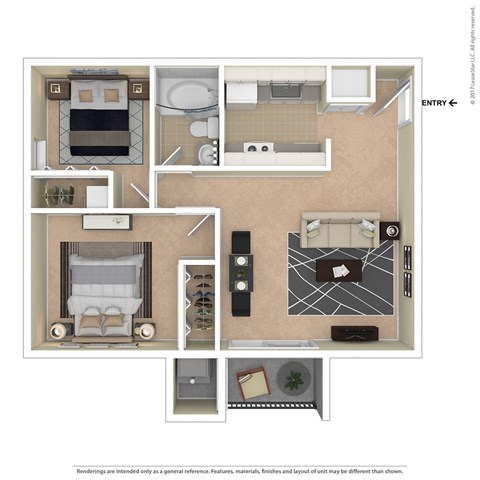 Floor plan for 2 beds, 1 bath, 830 sqft
