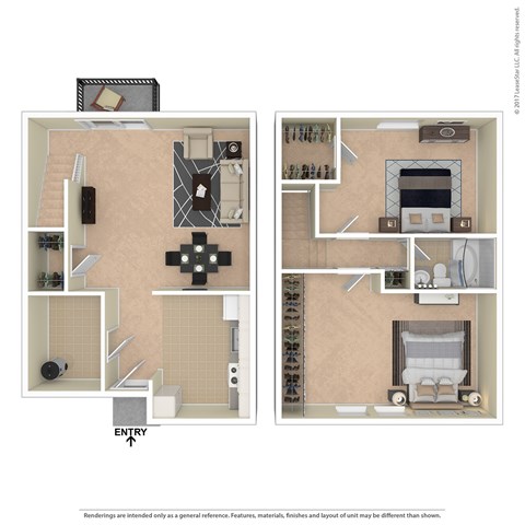 Floor plan for 2 beds, 1 bath, 1000 sqft