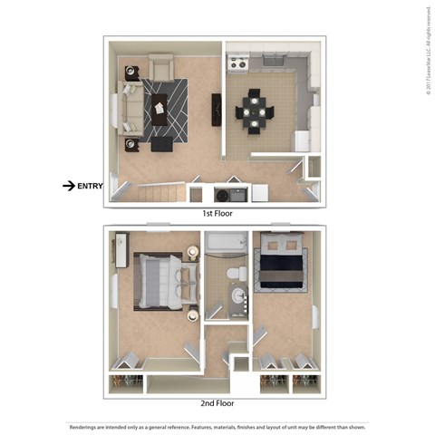 Floor plan for 2 beds, 1 bath, 700 sqft