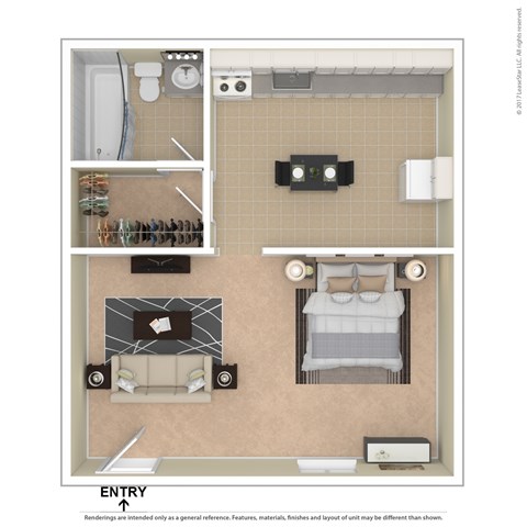 Floor plan for studio, 1 bath, 350 sqft