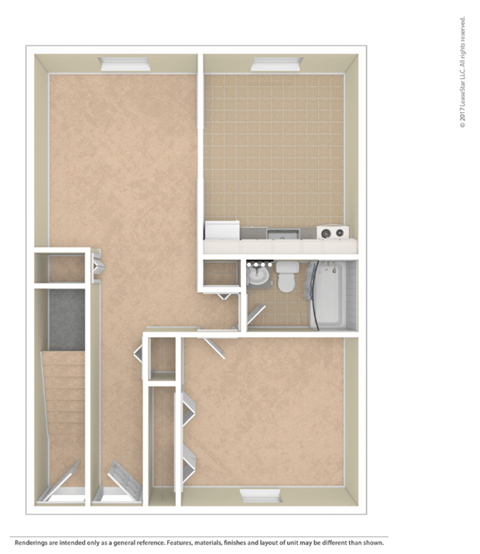 Floor plan for 1 bed, 1 bath, 630 sqft