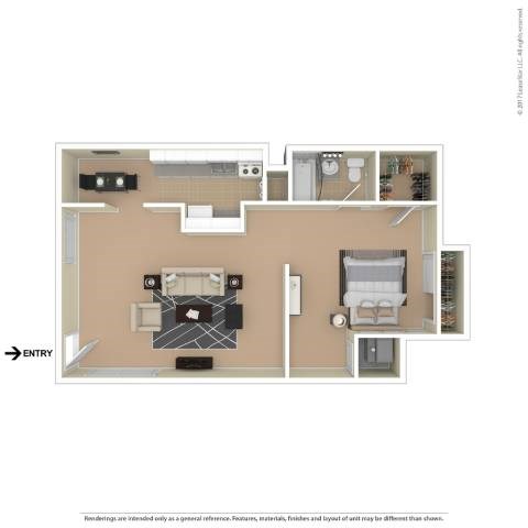 Floor plan for studio, 1 bath, 557 sqft