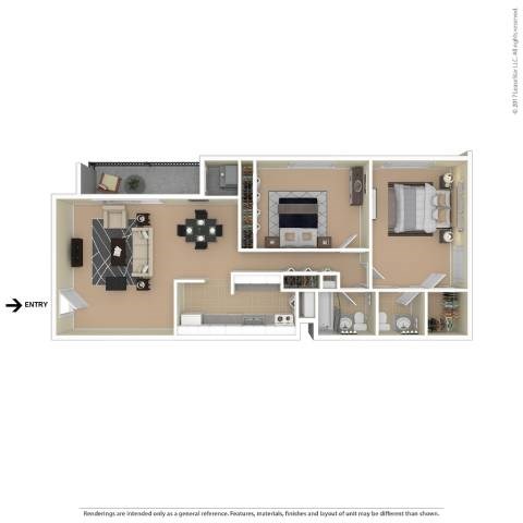 Floor plan for 2 beds, 1.5 baths, 903 sqft