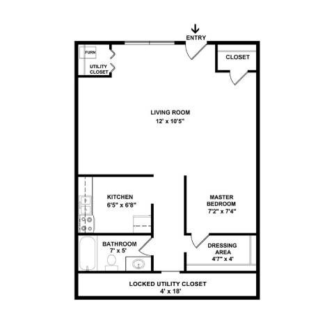 Floor plan for studio, 1 bath, 550 sqft