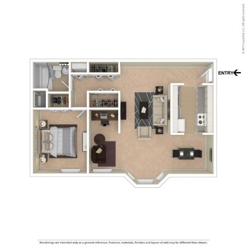 Floor plan for 1 bed, 1 bath, 784 sqft