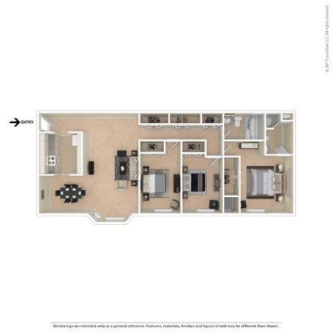 Floor plan for 3 beds, 2 baths, 1010 sqft