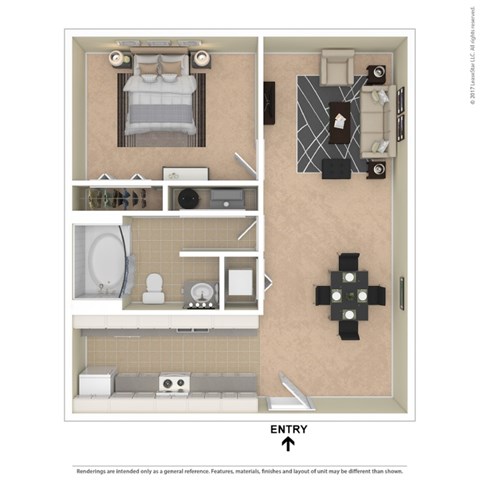 Floor plan for 1 bed, 1 bath, 800 sqft