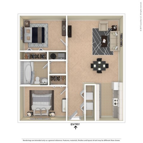 Floor plan for 2 beds, 1 bath, 1000 sqft