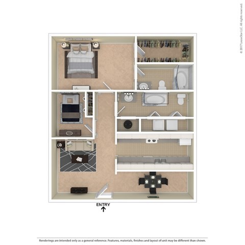 Floor plan for 2 beds, 2 baths, 976 sqft