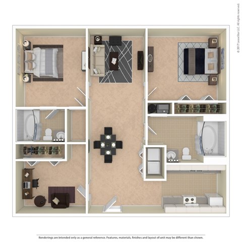 Floor plan for 2 beds, 2 baths, 1150 sqft