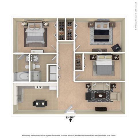 Floor plan for 3 beds, 2 baths, 1204 sqft