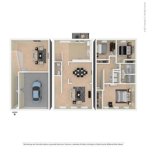 Floor plan for 3 beds, 2 baths, 2100 sqft