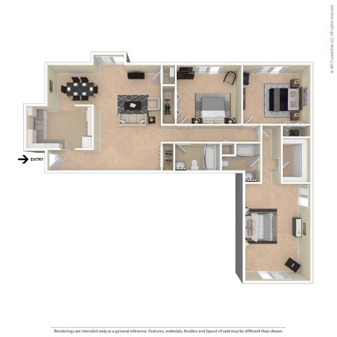 Floor plan for 3 beds, 2 baths, 1098 sqft