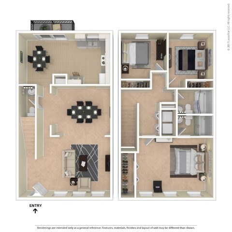 Floor plan for 3 beds, 2 baths, 1400 sqft