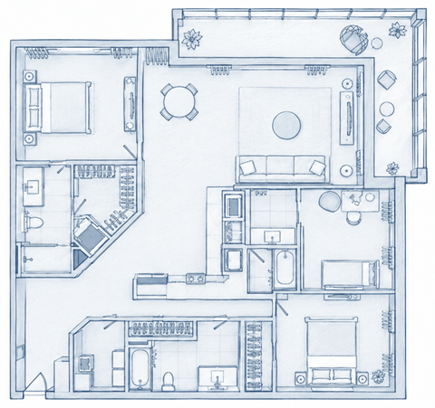Floor plan for 3 beds, 2 baths, 1830 sqft