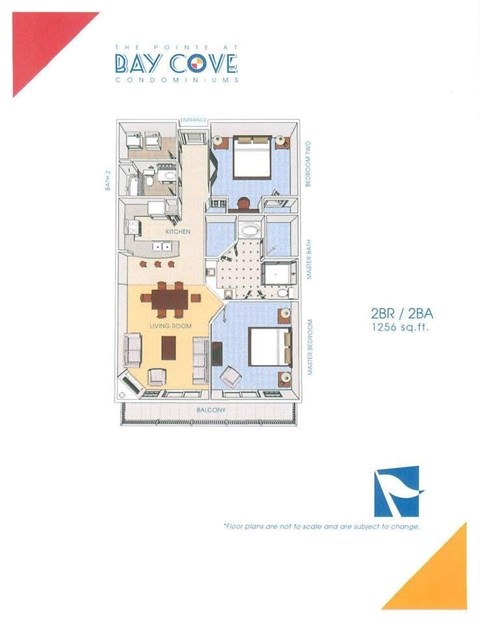 Floor plan for 2 beds, 2 baths, 1250 sqft