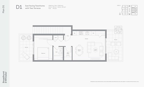 Floor plan for 1 bed, 1 bath, 555 sqft