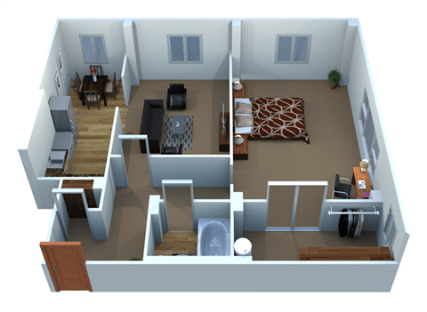 Floor plan for 1 bed, 1 bath, 550 sqft