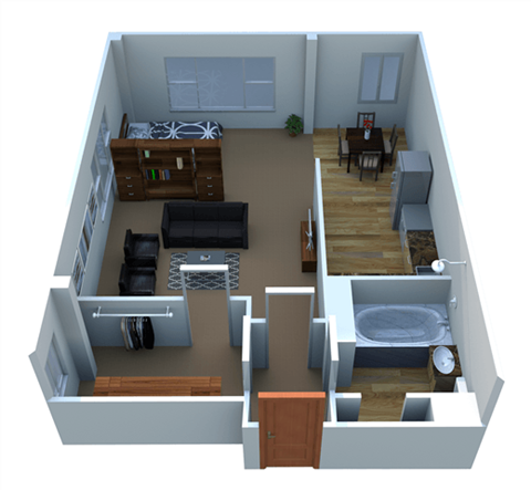 Floor plan for studio, 1 bath, 431 sqft