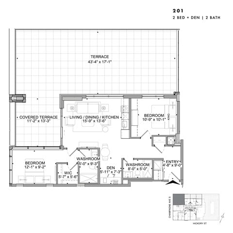 Floor plan for 2 beds, 2 baths