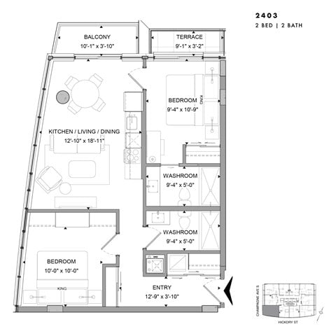 Floor plan for 2 beds, 2 baths