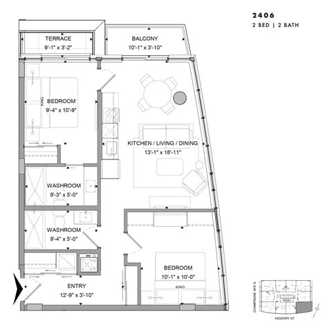 Floor plan for 2 beds, 2 baths