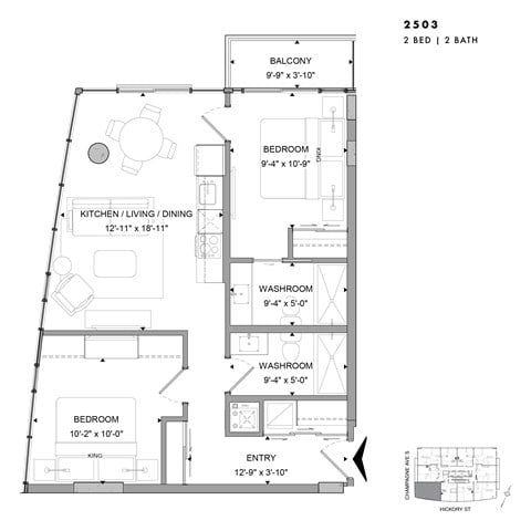 Floor plan for 2 beds, 2 baths