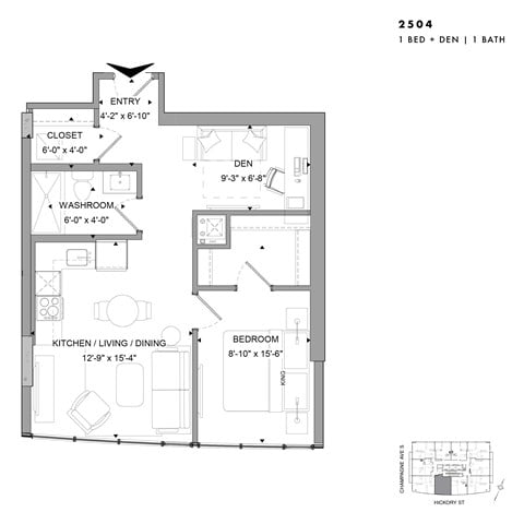 Floor plan for 1 bed, 1 bath