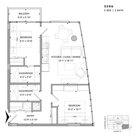 Floor plan for 2 beds, 2 baths
