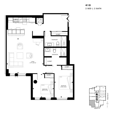 Floor plan for 2 beds, 2 baths, 1131 sqft