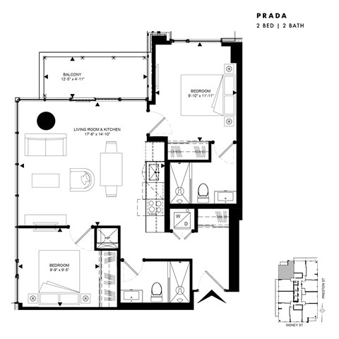 Floor plan for 2 beds, 2 baths, 753 sqft