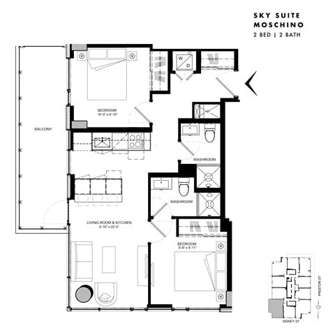 Floor plan for 2 beds, 2 baths, 675 sqft