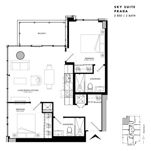 Floor plan for 2 beds, 2 baths, 753 sqft