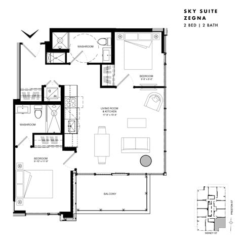 Floor plan for 2 beds, 2 baths, 753 sqft