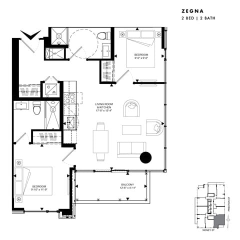 Floor plan for 2 beds, 2 baths, 753 sqft