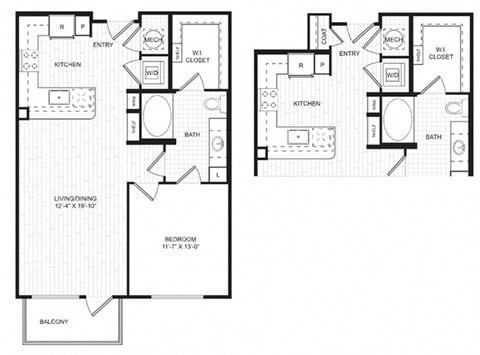 Floor plan for 1 bed, 1 bath, 738 sqft