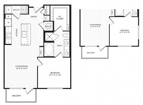 Floor plan for 1 bed, 1 bath, 815 sqft